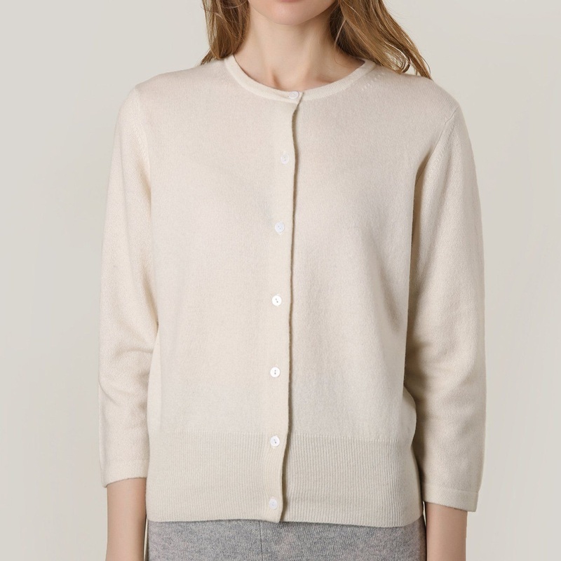 Cashmere Crew Neck Three-Quarter Sleeve White Cardigan – Cashmere Cardigan and Women Cardigan price|S