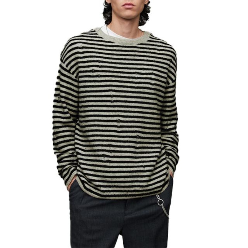 Custom Striped Mens Pullover Sweater Gradient Mens Sweater Loose Fitting Ripped Crew Neck Knit Pullover Men Streetwear Sweater – Mens Sweater and Striped Sweater price|S, S/M/L/Customized Size