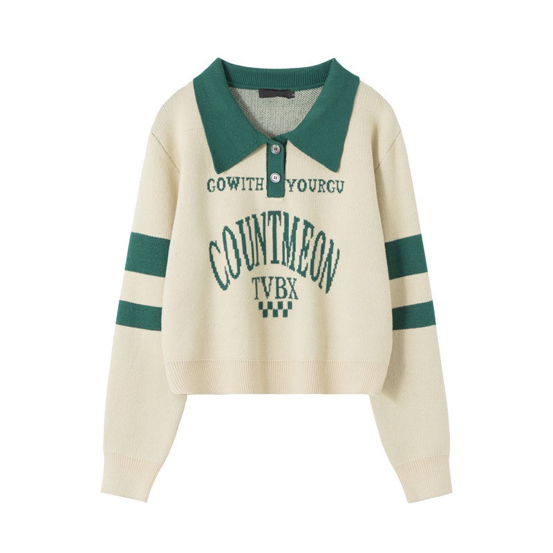 Design Women Polo Pullover Sweater jacquard Knitting Apparel with Letter – Sweater and Pullover price|S