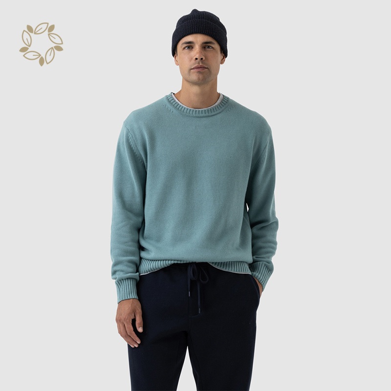 Eco Friendly Cotton Sweater Rib Knit Sustainable Rib Knit Sweater Organic Cotton Mens Crewneck Sweater Embroider – Sweater and Knit Crewneck price|S