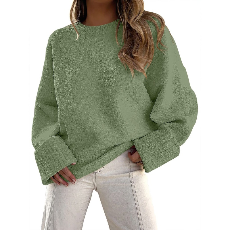 Factory Custom Knit O-Neck Long Sleeve Pullover Sweater Plain Sweater Chunky Knit Sweater for Women – Chunky Knit Sweater and Plain Sweater price|S
