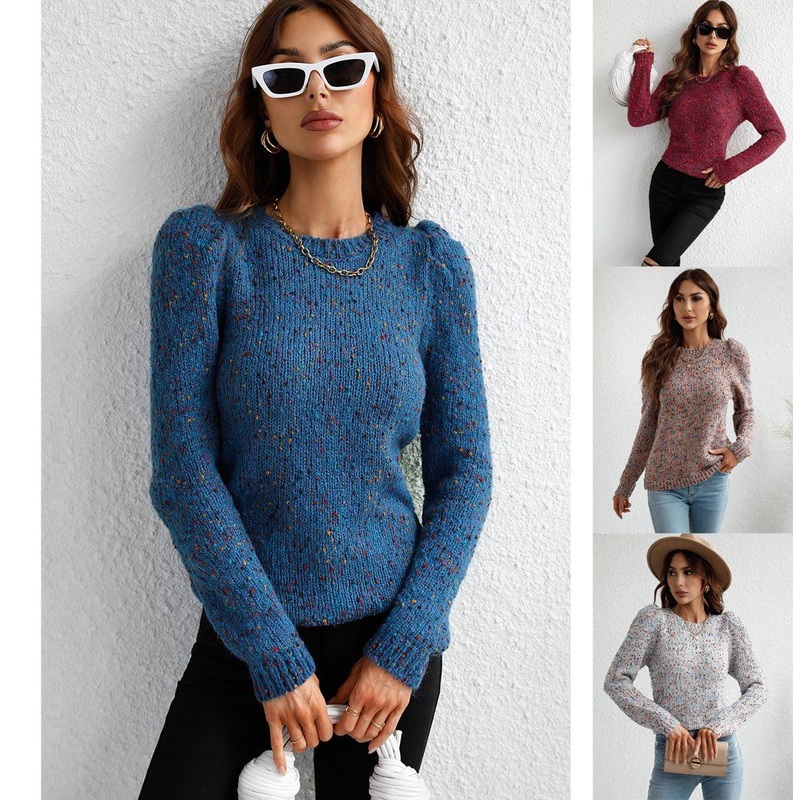 Fall Winter Women Lady Clothes Thick Chunky DOT Solid Color Crewneck Knitted Female Sweater – Woman Sweaters and Thick Chunky Sweater price|S