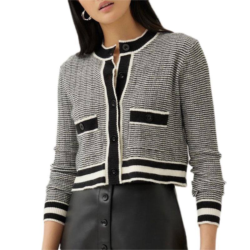 Haute Couture Design Ladies Sweater Jacket Striped Patchwork Pullover Ladies Short Knitted Short Sweater for Women Cardigan – Ladies Sweater and Striped Sweater price|S, S/M/L/Customized Size