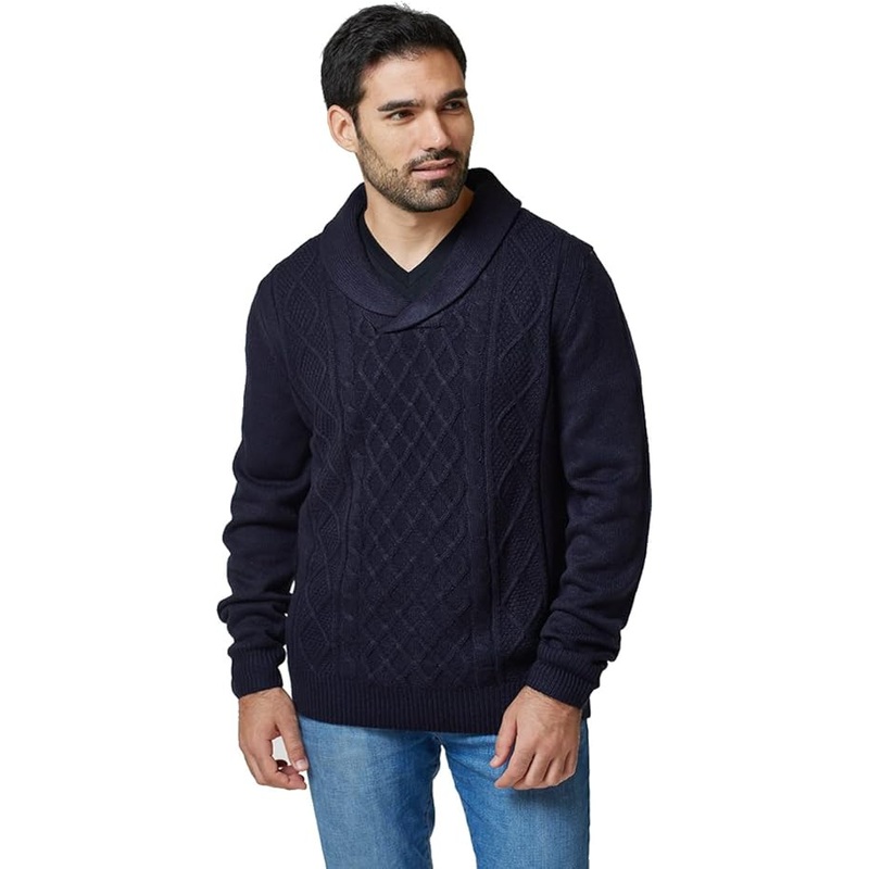 Mens Winter Long Sleeve Shawl Neck Lightweight Knitwear Jumper Sweater Top – Knitwear Pullover and Soft Warm price|L