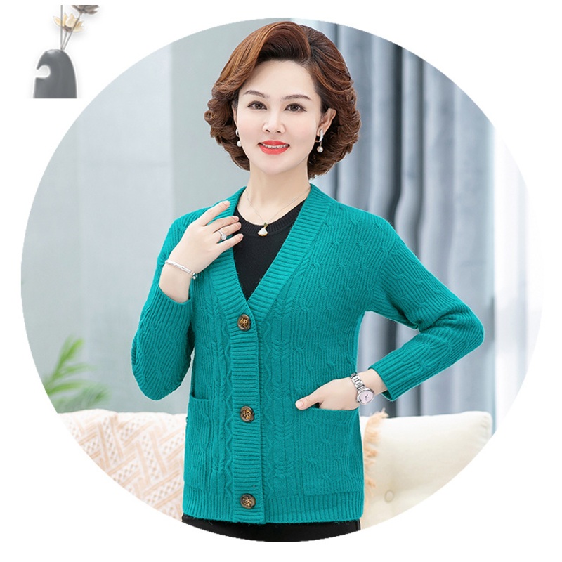 Mothers Long Sleeve Loose Knit Cable Open Front Button Down Solid Color Cardigan Sweater Outerwear Coat with Pockets – European and American Sweater and Hot Sell Knit Cardigan price|S