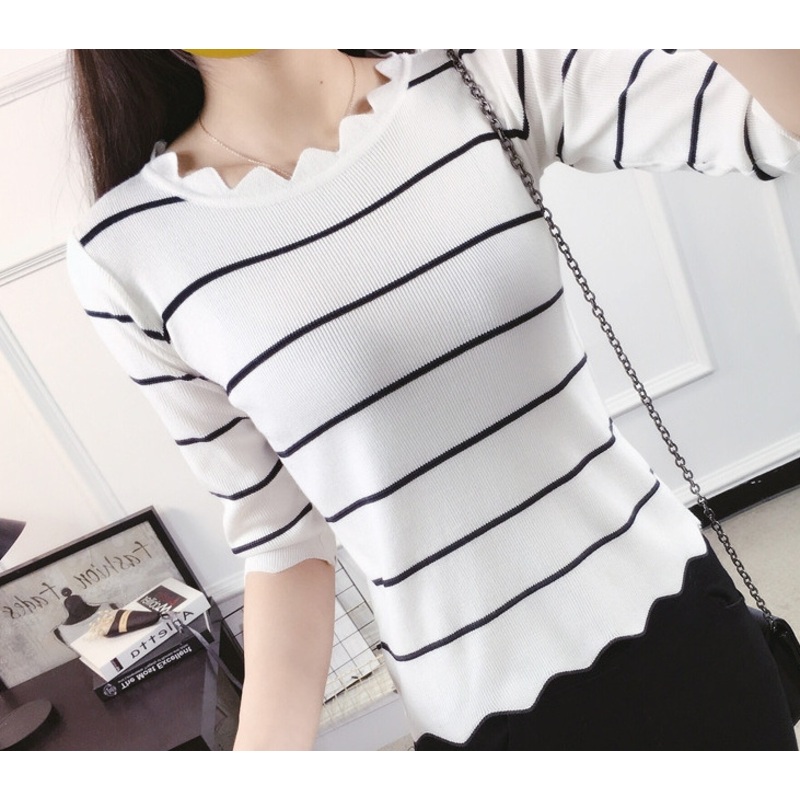 Round Neck Wavy Knit Sweater Half Sleeves Tattoo (BTQ215) – Knitted Sweater and Women Sweater price|S