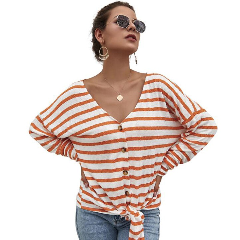 Spring Autumn Striped Print Button up V Neck Knitted Tops Women Pullover Sweaters – Autumn Winter Sweater and Fashion Sweater price|S, S, M, L, XL