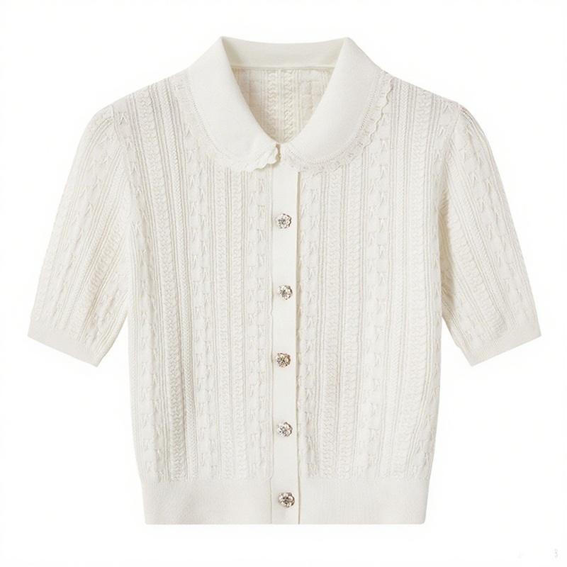 Sweater Factory Custom Short Sleeve Knitwear with Peter-Pan Collar Button Down Summer Tops Knitted Cardigan for Women – Summer Knitted Cardigan and Short Sleeve Knitwear price|S/M/L