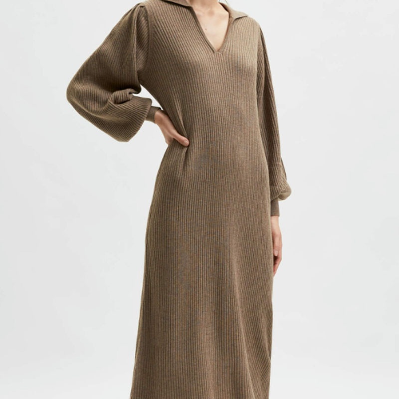Womens V-Neck Dress with Balloon Sleeves Knitting Long Dress – Sweater and Dress price|S