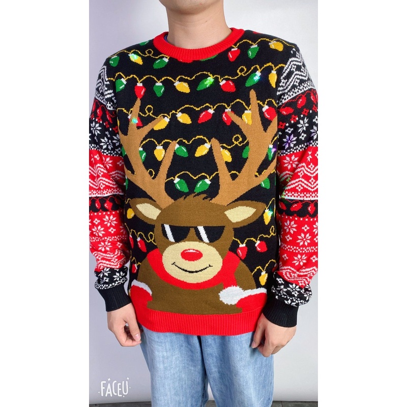 2022 Unisex Christmas Fashion Knitted Jacquard Patterned LED Round Neck Long Sleeve Jumper Sweater – Chirstmas Sweater and Christmas Pullover price|S
