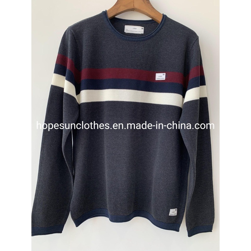 China Factory Men Jacquard Strip Cotton Crewneck Pullover Casual Style Knitwear Sweater – Sweater and Knitwear price|S