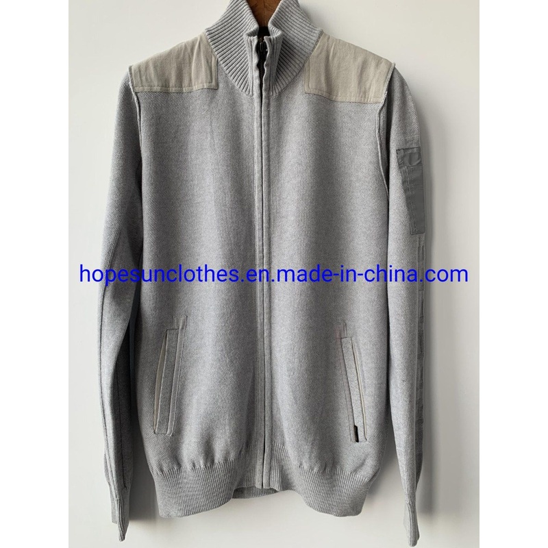 China Factory Men Stand Collar Pocket Zipper Patch Shoulder Cardigan Knitwear Sweater – Sweater and Knitwear price|S