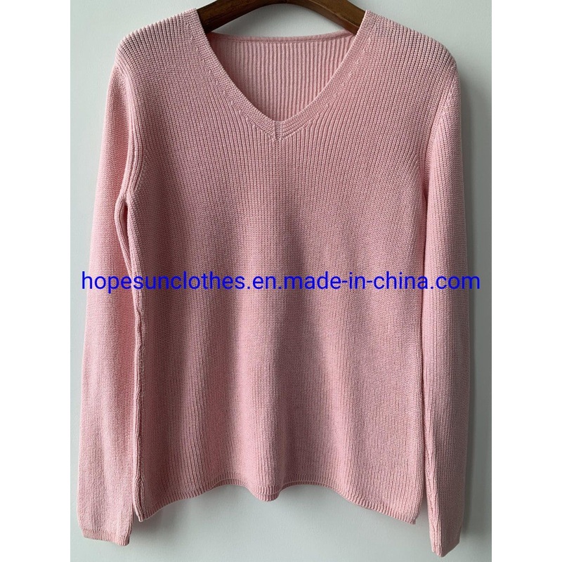 China Factory Women V-Neck Heather Color Cotton Acrylic Pullover Knitwear Sweater – Sweater and Knitwear price|S