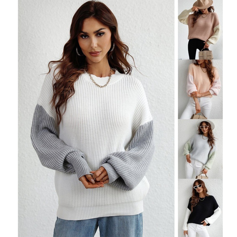 Crew Neck Casual Spring Woman Clothes Long Sleeve Loose Women Oversized Color Block Sweater – Woman Sweaters and Loose Sweater price|S