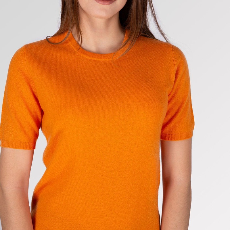 Crew Neck Short Sleeve Womens Cashmere Pullover in Orange – Cashmere Sweater and Women Sweater price|S