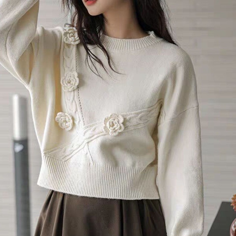 Designer 3D Patterned Sweater Crew Neck Knitted Pullover Women Clothing – Sweater and Knitwear price|S