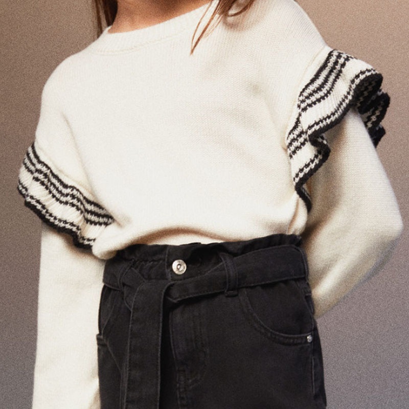 Designer Fashion Ruffle Sleeve Knitted Pullover Sweater Girl Clothing – Sweater and Pullover Sweater price|S