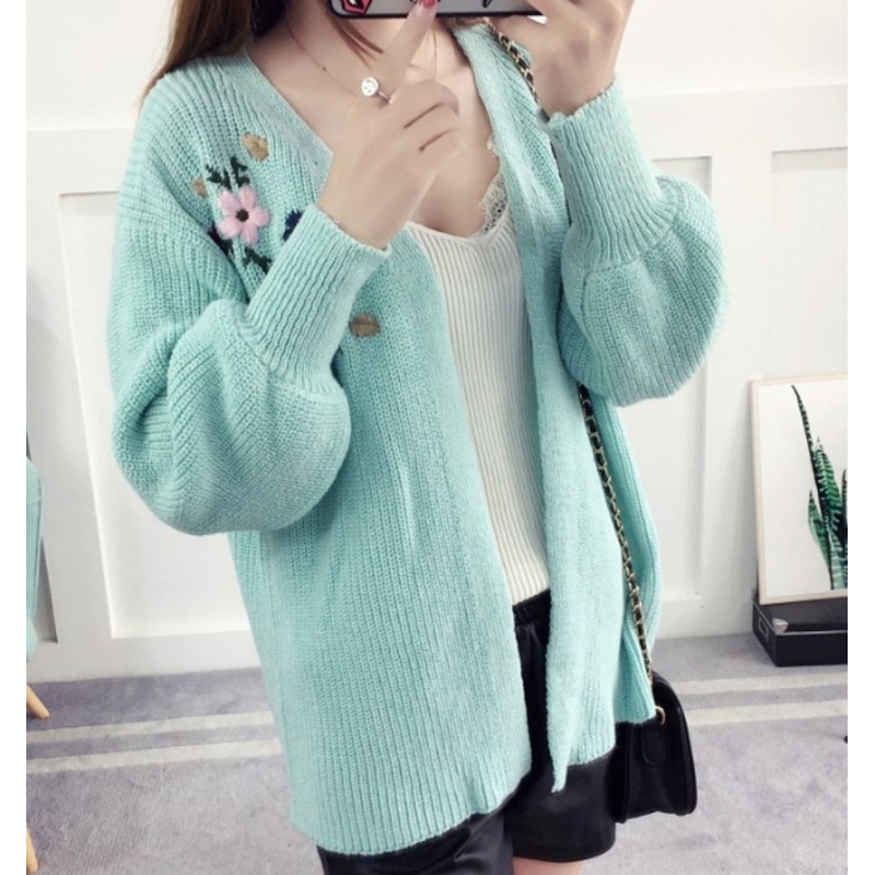 Embroidered Lady Cardigan Long Lantern Sleeves Women Sweater (BTQ224) – Knitted Sweater and Women Sweater price|S