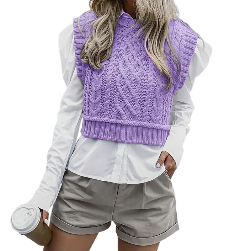 Fashion Clothes Apparel Women Lavender Sleeveless Short Pullover Sweater Vest – Custom Sweater Vest and Plus Size Sweaters Vest price|S, S, M, L, XL, XXL, Xxxl
