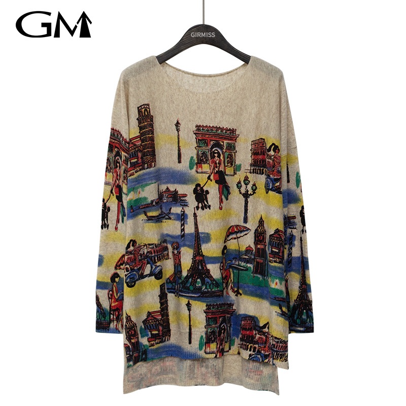 Fashion European and American Illustration Printing Knitted Pullover – MID Length Knitwear and Crew Neck Pullover price