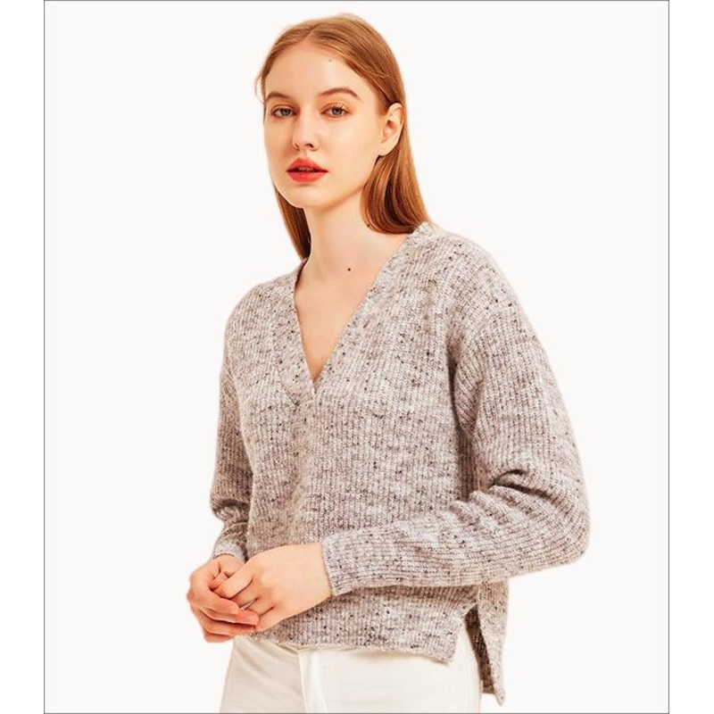 Fashion Knitted Lady V Neck Bottom Split Long Sleeve Sweater – Sweater and Cardigan price|S