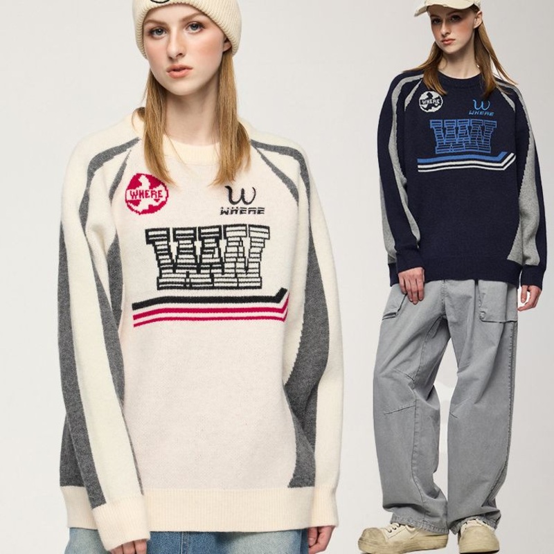 Geometric Color Contrast Pattern Jacquard American Street Crewneck Sweater – Cardigan Sweater and Retro Floral Cardigan price|M,L,XL