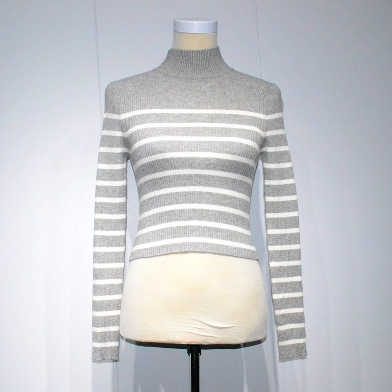 Girls Half High Neck Long Sleeve Striped Slim Knit Top Sweater – Wolen Sweater and Cardigan Knit price|Free Size