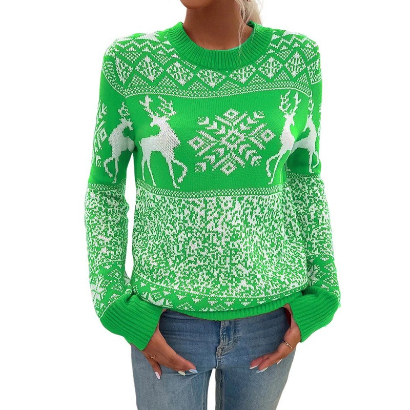 Green Crew Neck Girl Warm New Knit Winter Soft Clothes Ladies Christmas Sweater – Ladies Pullover Sweater and Sweater price|S, S, M, L, XL, XXL