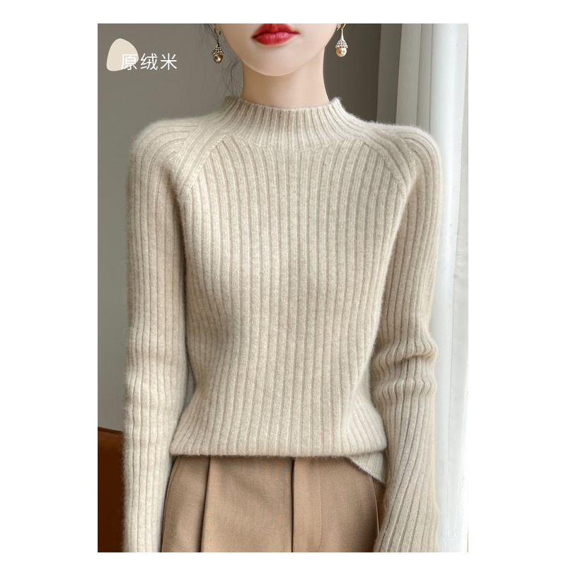 Half High Collar Striped Thicken Long Sleeve Warm Soft Comfortable Autumn Winter Women Sweater Wholesale Customizable Clothing – White and Black price|S-XXXL,Customizable