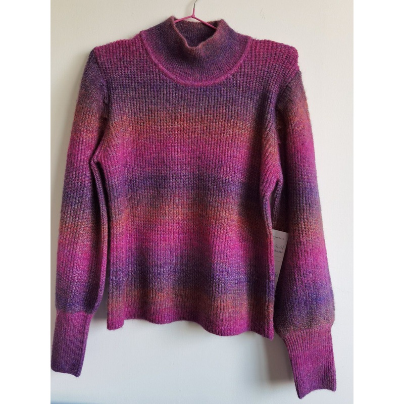 Lady Pull Over Sweater with Longspacedye Mohair Like Yarn – Lady Pullover with High Collar and Long Space Dye Yarn price|S