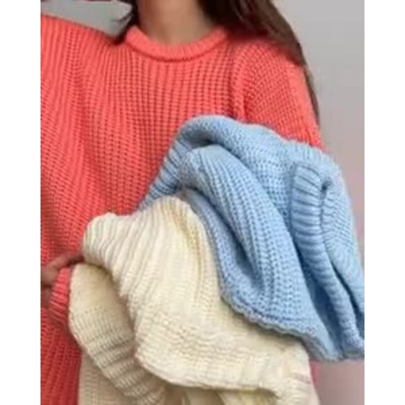 New Hollow out Plain Long Sleeve Top Casual Loose Crew Neck Knitted Pullover Sweater – Knitting Sweater and Pullover Sweater price|S