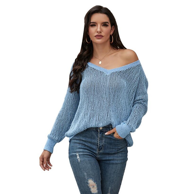 New Lazy Style V Neck Women Autumn Pullover Knitwear Ladies Knitted Sweater – Autumn Winter Sweater Top and Fashion Sweater price|S, S, M, L, XL