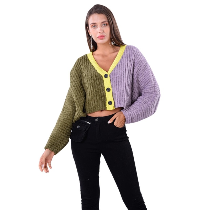 Olive/Lavender Color V-Neck Thick Ladies Cardigan Sweater – Women and Leisure price|S