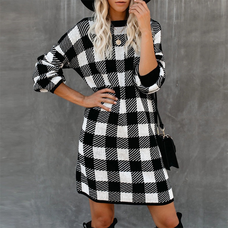 Retro Checkered Skirt MID-Length Knitted Skirt Sweater – Box and MID-Length Skirt price|S