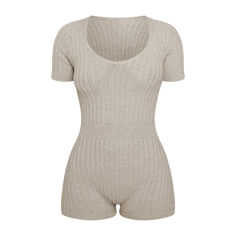Solid Color Bodysuits Women Clothing Knit Top Stretchy Short Sleeve Jumpsuits – Women Clothing and China Wholesale Clothing price|S, S/M/L/Customized Size