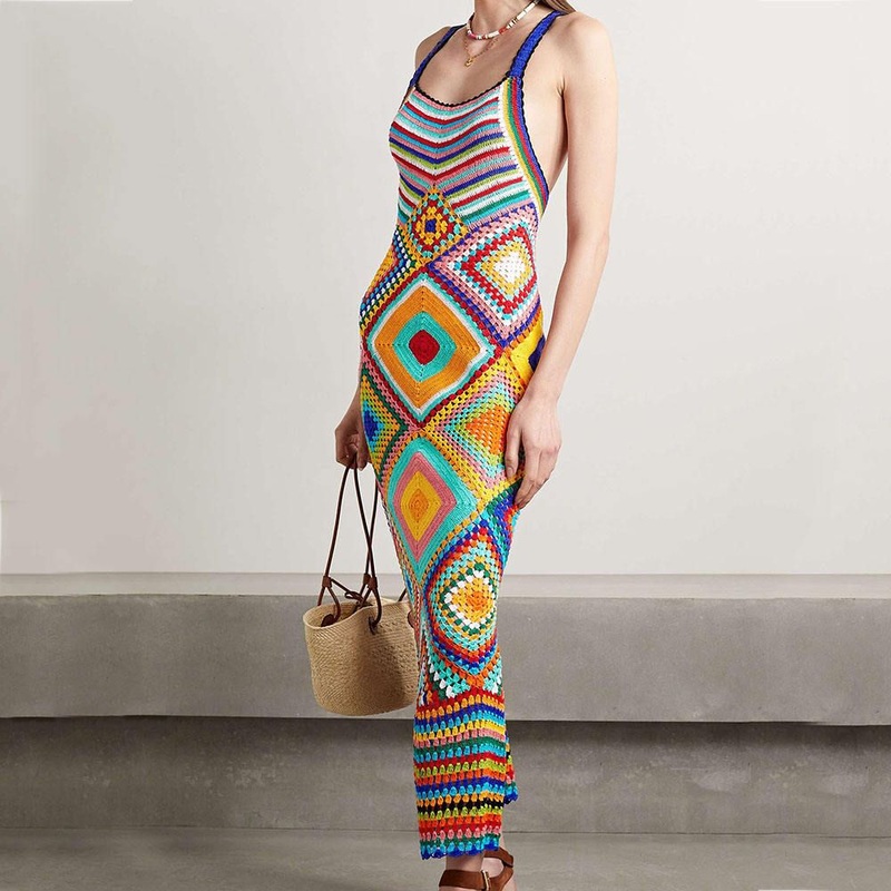 Summer Knitwear Custom Cotton Handmade Crochet Dresses for Woman Hand Beach Maxi Dress Clothing Women Knitted Sweater Dress – Knitwear and Girl Sweater Dress price|S