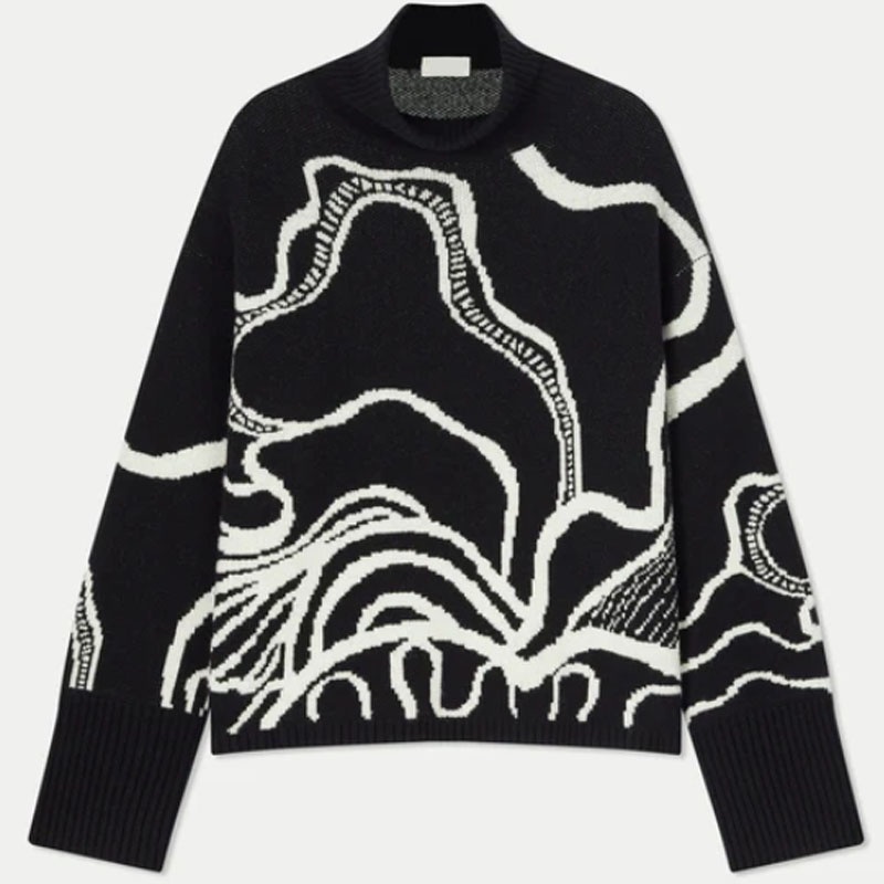 Women Jacquard 100% Wool Sweater Pattern Stand up Collar Spring Knitting Pullover – Sweater and Pullover price|S