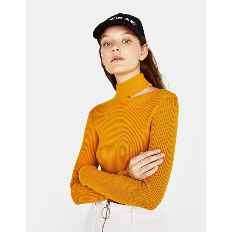 Women Round Neck Ribbed Knit Sweater with Shouler Slits – Dress and Clothes price|S