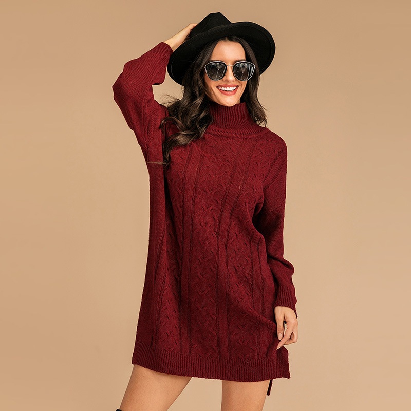 Women Thickened Twist Knit Outer MID-Length High Neck Pullover Jumper Dress for Knitted Sweater – Womens Knitted Jumper and Long Sleeve Jumper for Women price|S, S, M, L, XL