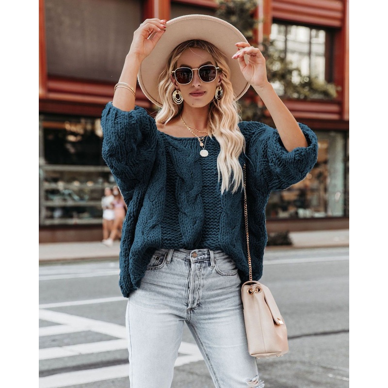 Womens 2023 Winter Fall Solid Round Neck Balloon Long Sleeve Sweaters Pullover Outerwear – Women Fashion and Women Clothes price|S