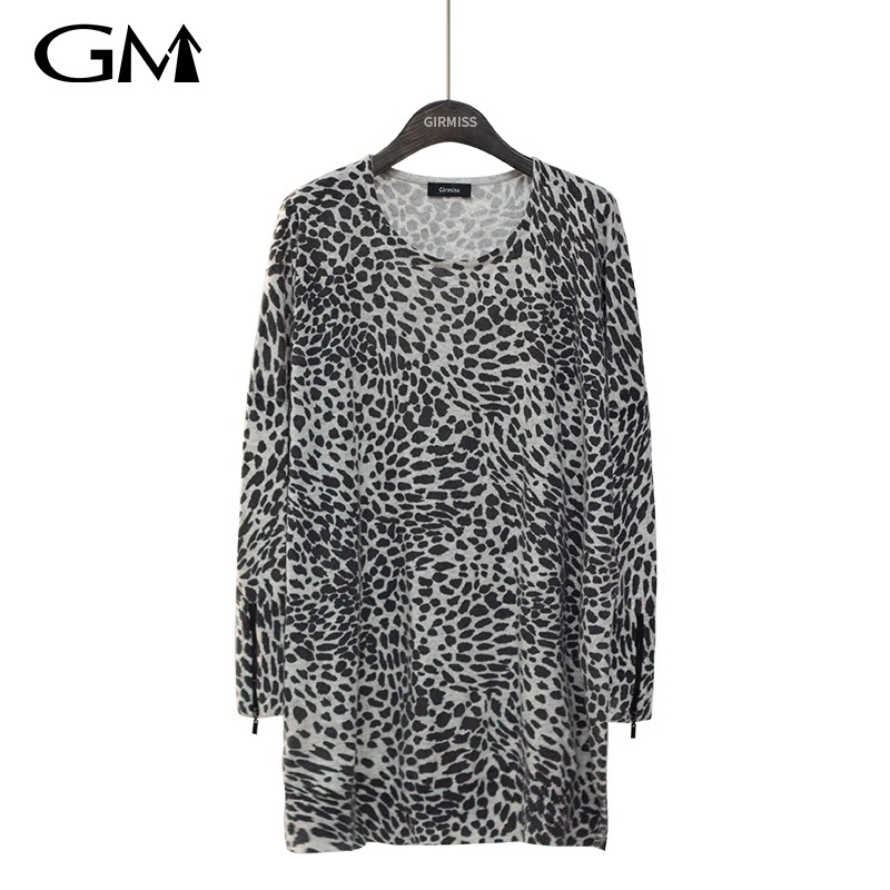 Womens Leopard Print Round Neck Knitting Pullover – Knit and Print price|L