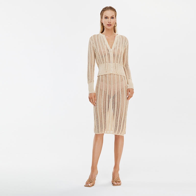2023 Summer Beachwear Sexy Knitted Crochet Long Dress Women Beach Cover up Beach Dresses for Ladies – Knitwear and Elegant Sweater Dress price|S
