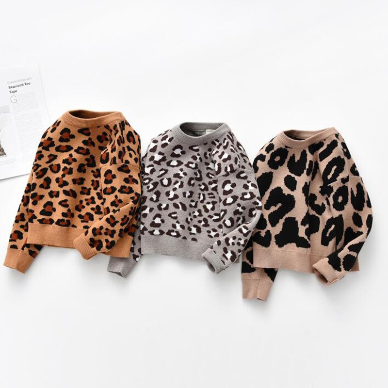 Baby Sweater Childrens Leopard Print Girl Boy Cute Toddler Pullovers – Autumn Winter Sweater and Child Sweater price|S, 90cm, 100cm, 110cm, 120cm, 130cm
