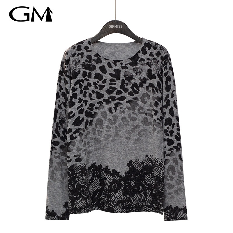 Black Grey Leopard Print Round Neck Knit Top – Knit and Top price|L