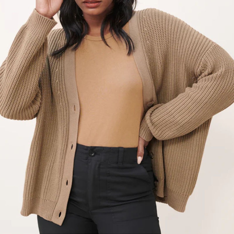 Classical V-Neck Organic Cotton Cardigan Sweater Coat Loose Women Clothes – Women Clothing and Sweater price|S