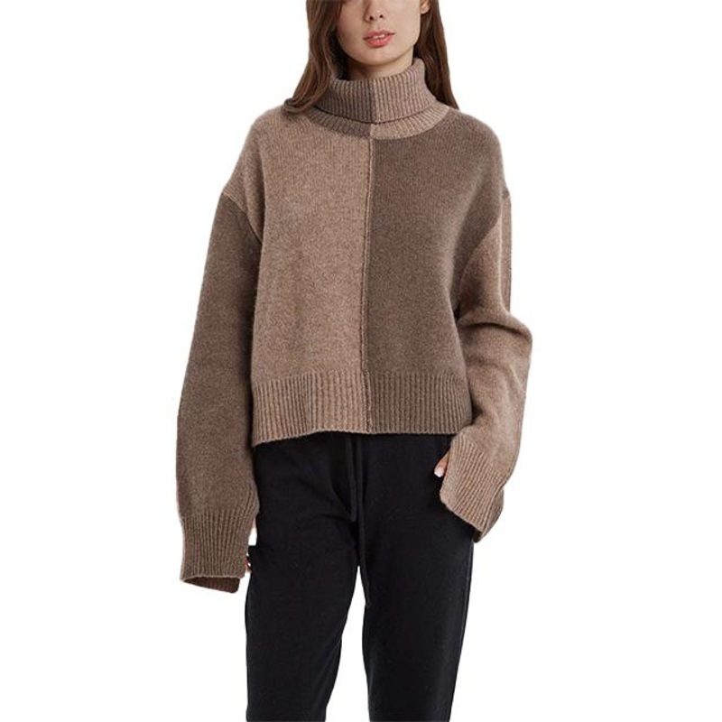 Custom Color Patchwork Sweater Women Short Front and Long Back Loose Ladies Sweaters Collar Lapel Pullover Sweater Turtleneck – Ladies Sweater and Striped Sweater price|S, S/M/L/Customized Size