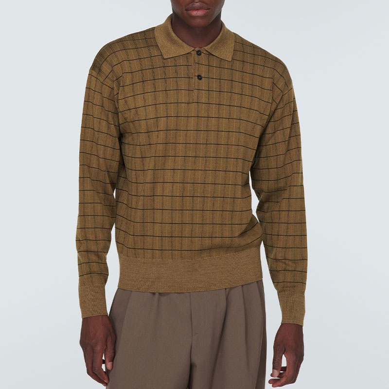 Custom Design Shirt Model Plaid Jacquard Sweater Knit Top Button Polo Collar Striped Pullover Casual Knit Sweater for Man – Striped Sweater and Customized Factory Sweaters price|S, S/M/L/Customized Size