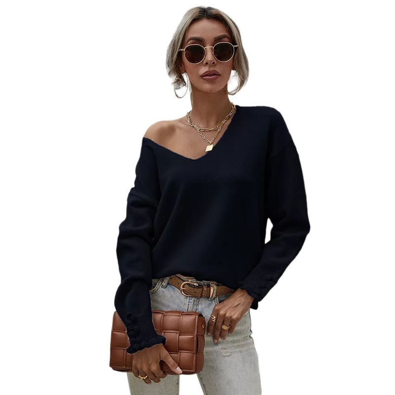 Factory Direct Black Solid Color Button Sweater for Ladies – Solid Color Sweater and Button Sweater price|S, S, M, L, XL