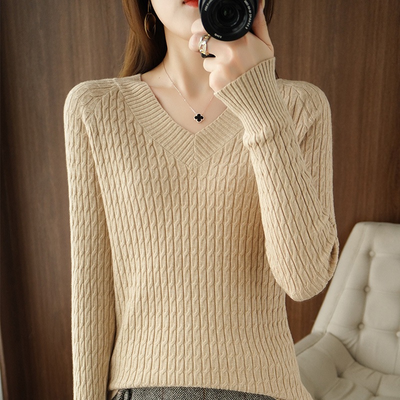 Factory Wholesale Autumn and Winter Latest Twist Pullover V-Neck Knit Sweater Fashion Slim Cable Versatile Base Garment Pure Color Fashion Style Coat – Factory Wholesale and Autumn and Winter Latest Jacket price|S