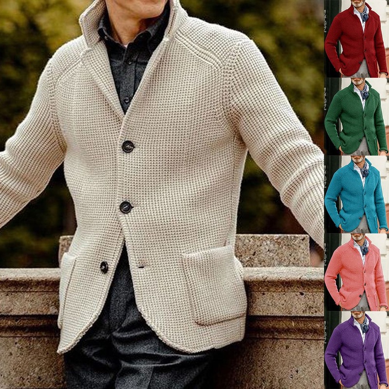 Fashion Clothes Winter Mens Knitted Long Sleeve Solid Color Sweater Jacket Stand Collar Slim Fit Sweater – Hoodies and Sweater price|S